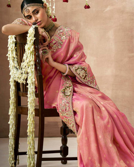 Pink Organza Silk Embroidered Designer Saree