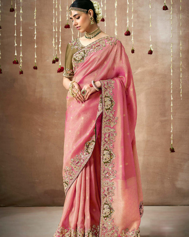 Pink Organza Silk Embroidered Designer Saree