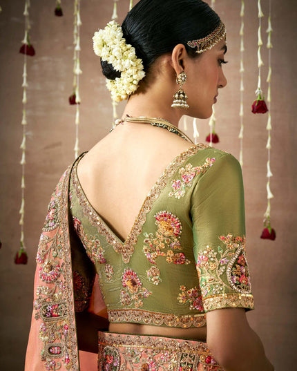 Orange Organza Silk Embroidered Designer Saree