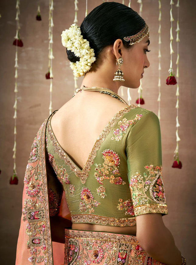 Orange Organza Silk Embroidered Designer Saree