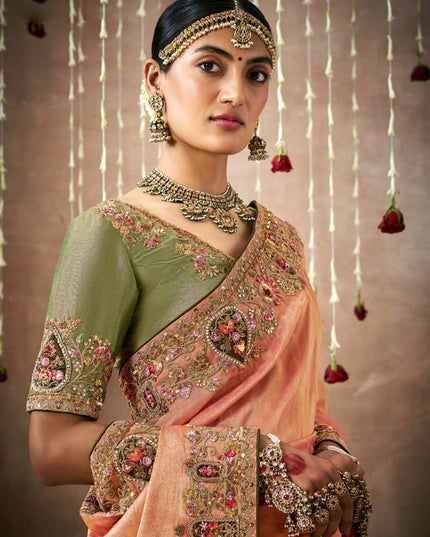 Orange Organza Silk Embroidered Designer Saree