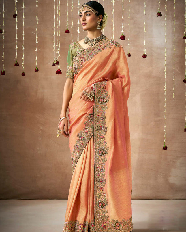Orange Organza Silk Embroidered Designer Saree