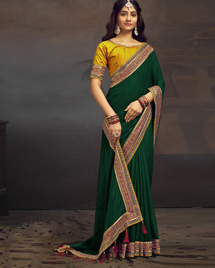 Forest Green Silk Saree with Embroidered Blouse