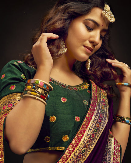 Eggplant Silk Saree with Embroidered Blouse