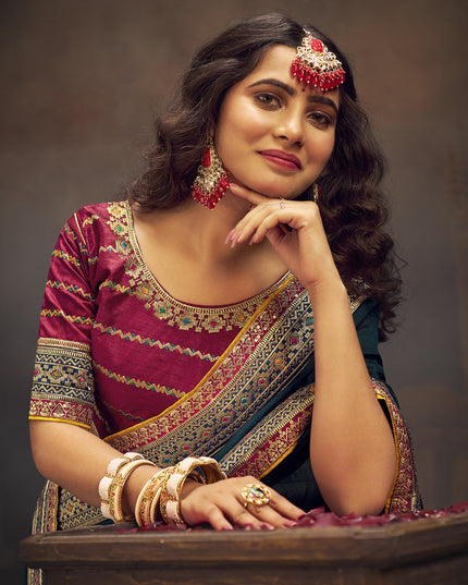 Peacock Blue Silk Saree with Embroidered Blouse