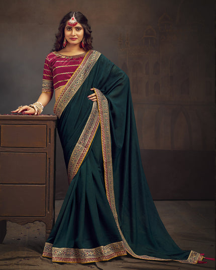 Peacock Blue Silk Saree with Embroidered Blouse