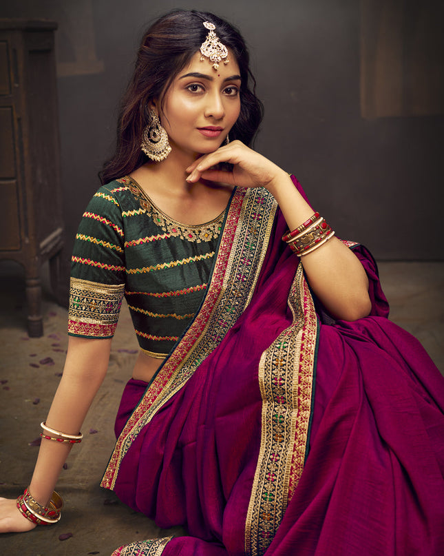 Magenta Silk Saree with Embroidered Blouse
