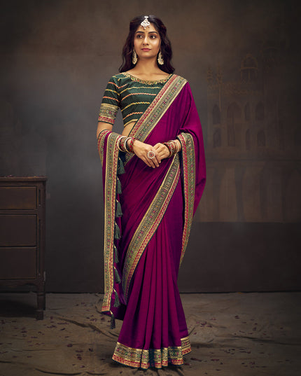 Magenta Silk Saree with Embroidered Blouse