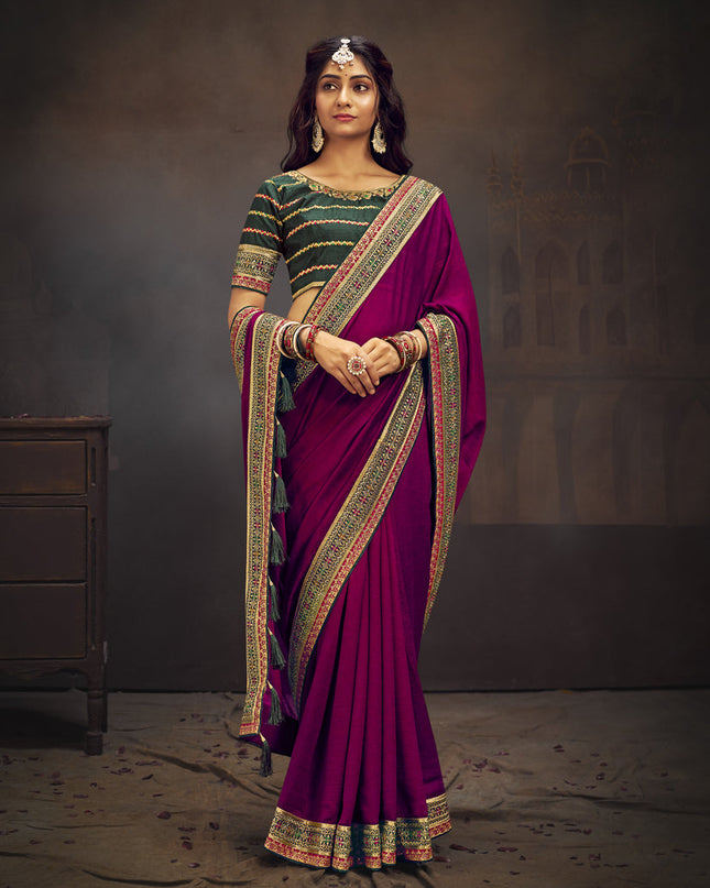 Magenta Silk Saree with Embroidered Blouse