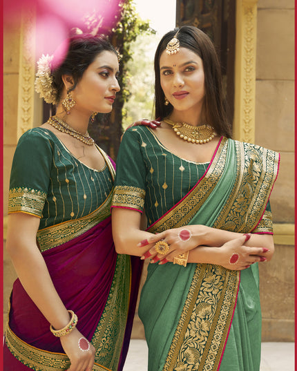 Pista Green Silk Zari Embroidered Saree