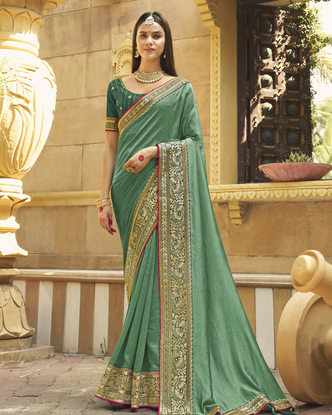 Pista Green Silk Zari Embroidered Saree