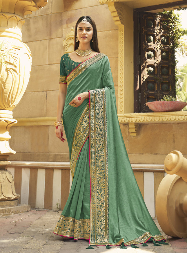 Pista Green Silk Zari Embroidered Saree