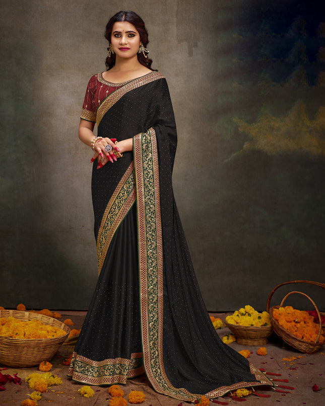 Black Satin Saree with Embroidered Blouse
