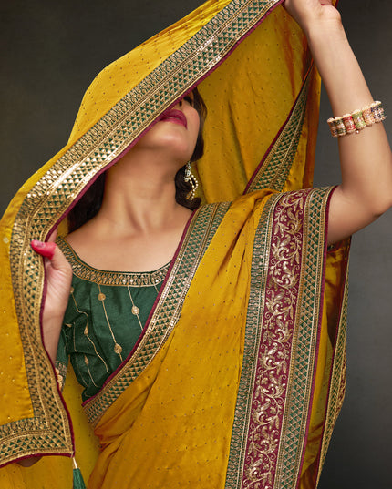 Mustard Satin Saree with Embroidered Blouse
