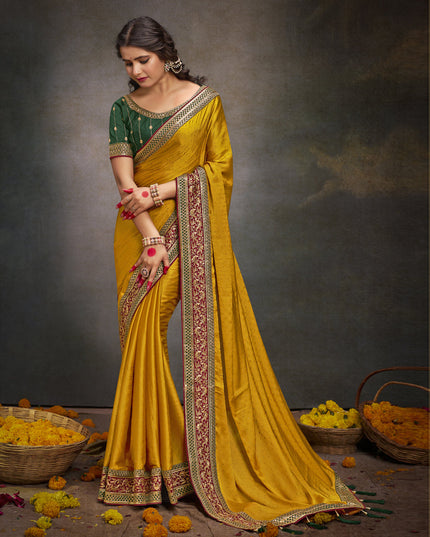 Mustard Satin Saree with Embroidered Blouse