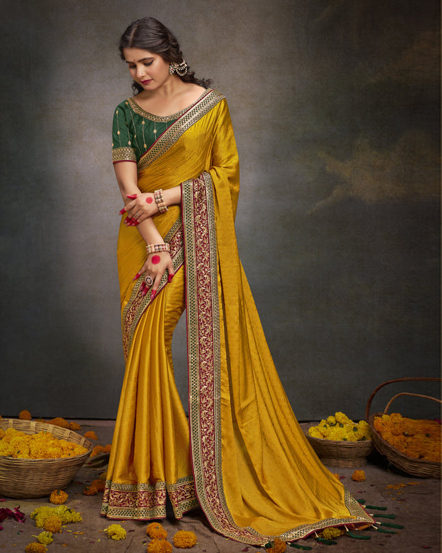 Mustard Satin Saree with Embroidered Blouse