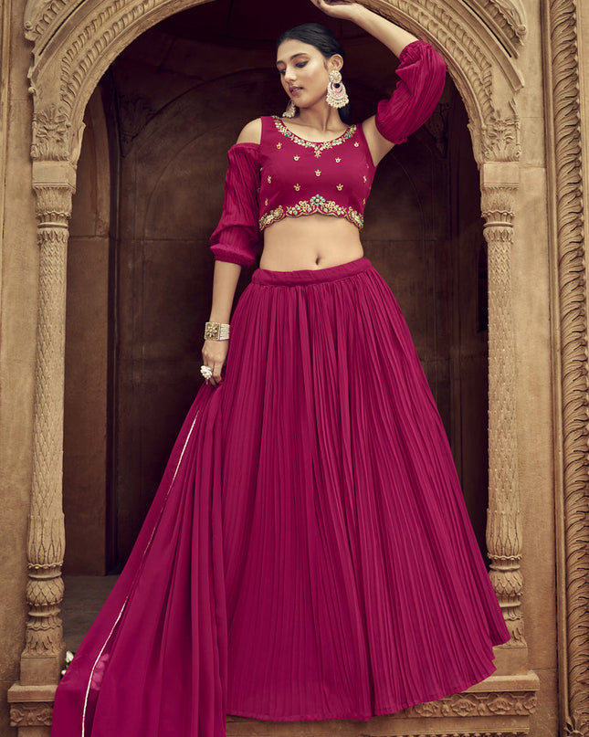 Raspberry Pink Faux Georgette Lehenga Choli for Ceremonial