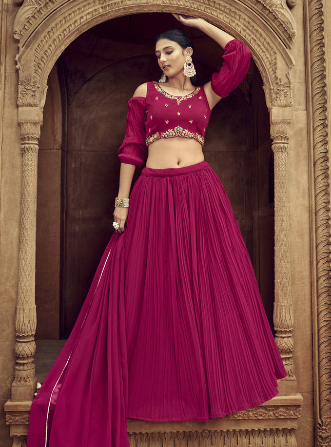 Raspberry Pink Faux Georgette Lehenga Choli for Ceremonial