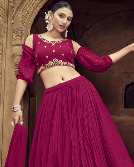 Raspberry Pink Faux Georgette Lehenga Choli for Ceremonial