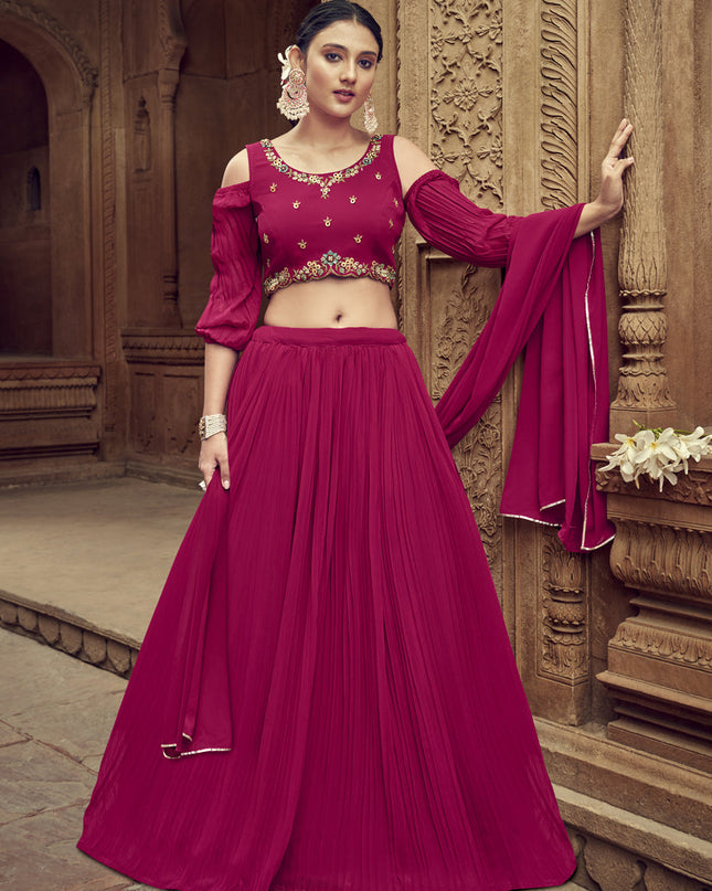 Raspberry Pink Faux Georgette Lehenga Choli for Ceremonial