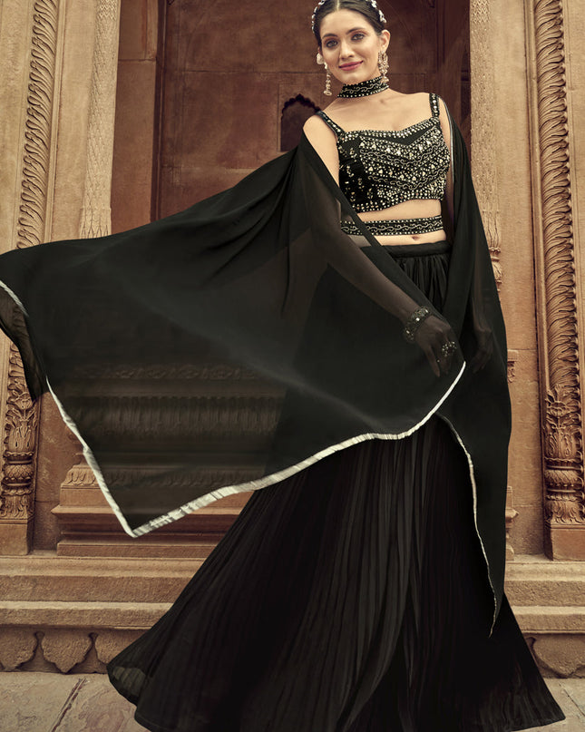 Black Faux Georgette Lehenga Choli for Sangeet