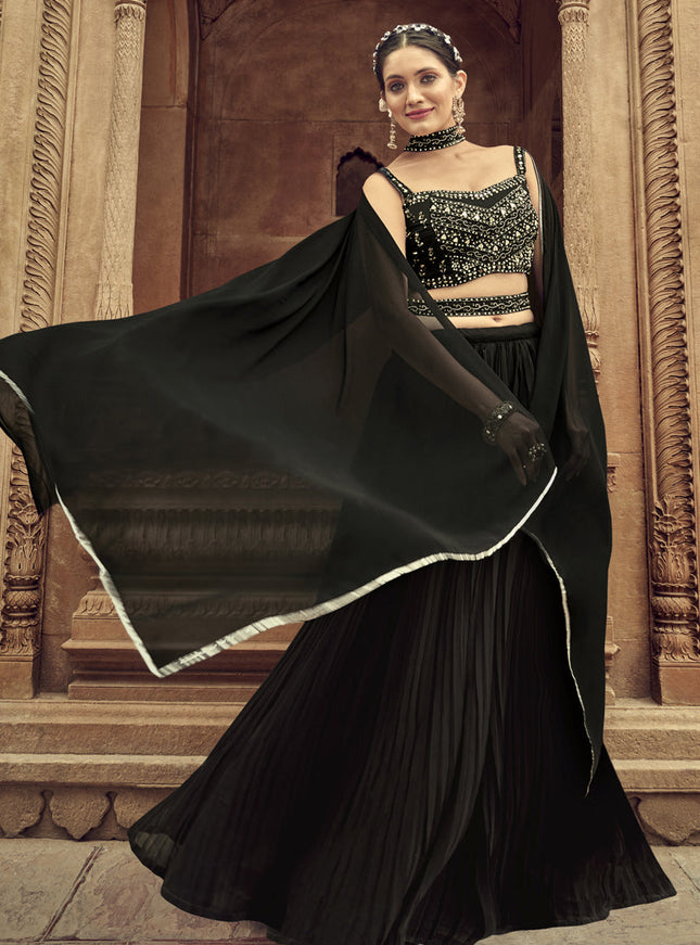 Black Faux Georgette Lehenga Choli for Sangeet