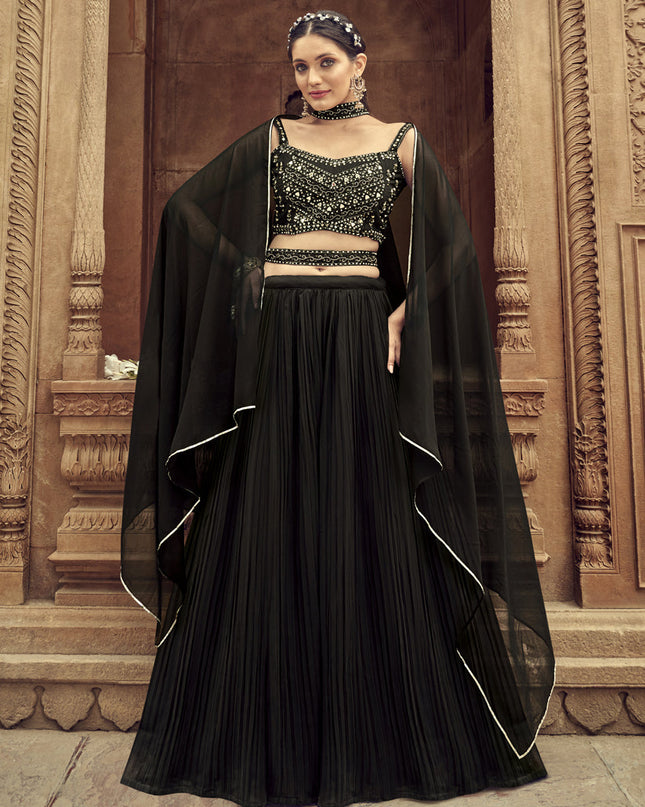 Black Faux Georgette Lehenga Choli for Sangeet