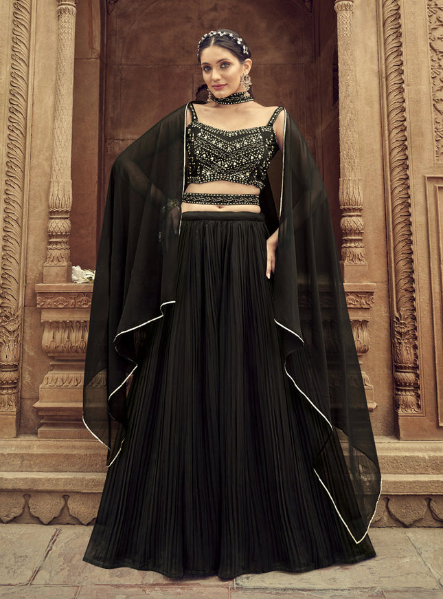 Black Faux Georgette Lehenga Choli for Sangeet