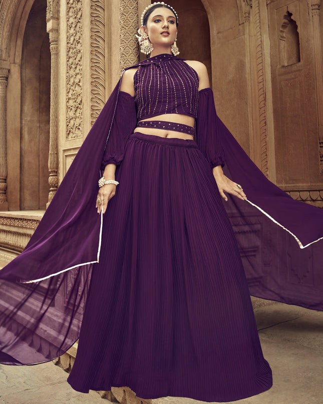 Wine Faux Georgette Lehenga Choli for Ceremonial