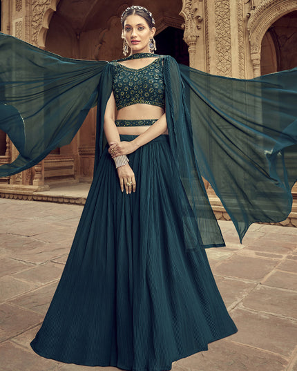 Peacock Blue Faux Georgette Lehenga Choli for Sangeet