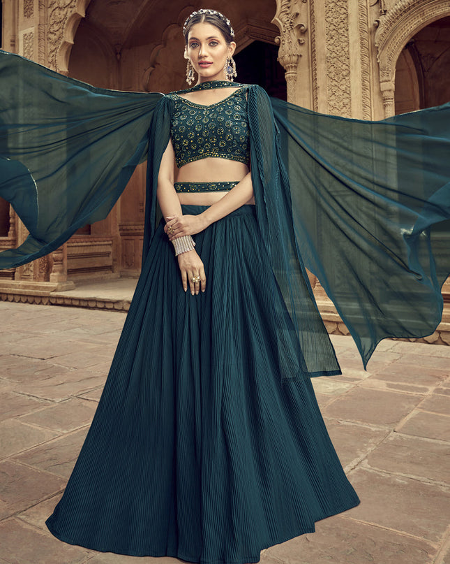 Peacock Blue Faux Georgette Lehenga Choli for Sangeet