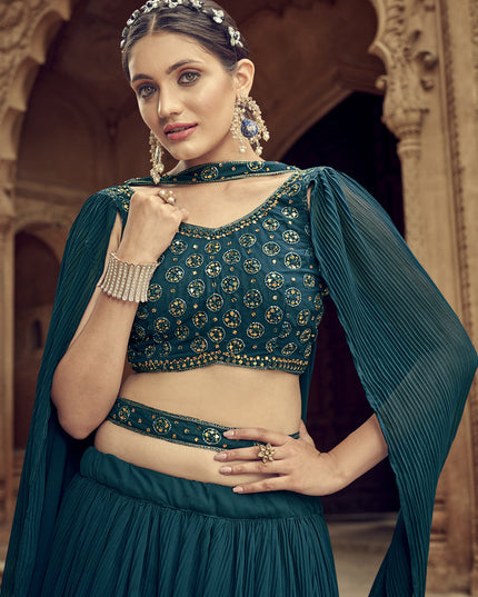 Peacock Blue Faux Georgette Lehenga Choli for Sangeet