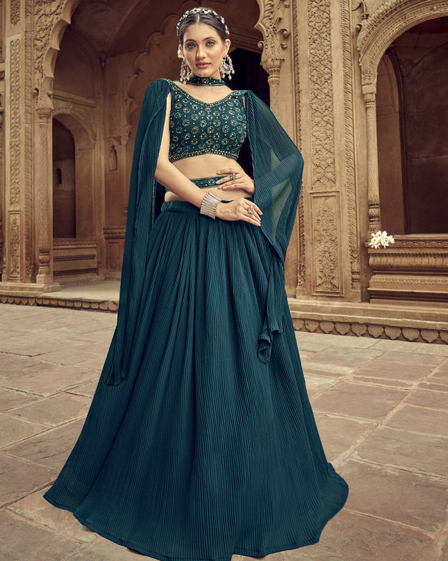 Peacock Blue Faux Georgette Lehenga Choli for Sangeet