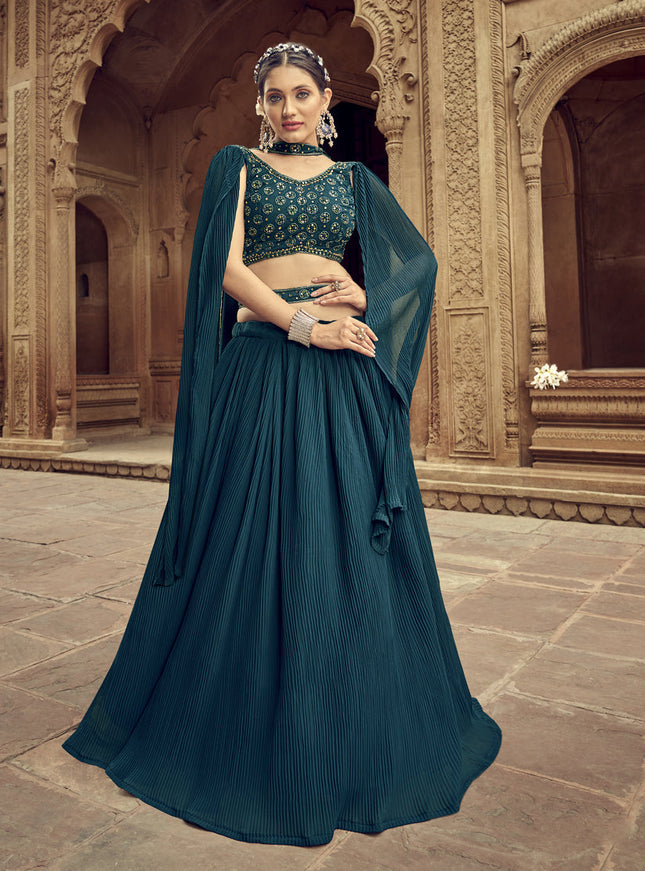 Peacock Blue Faux Georgette Lehenga Choli for Sangeet