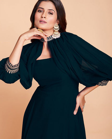 Rama Green Faux Georgette Gown