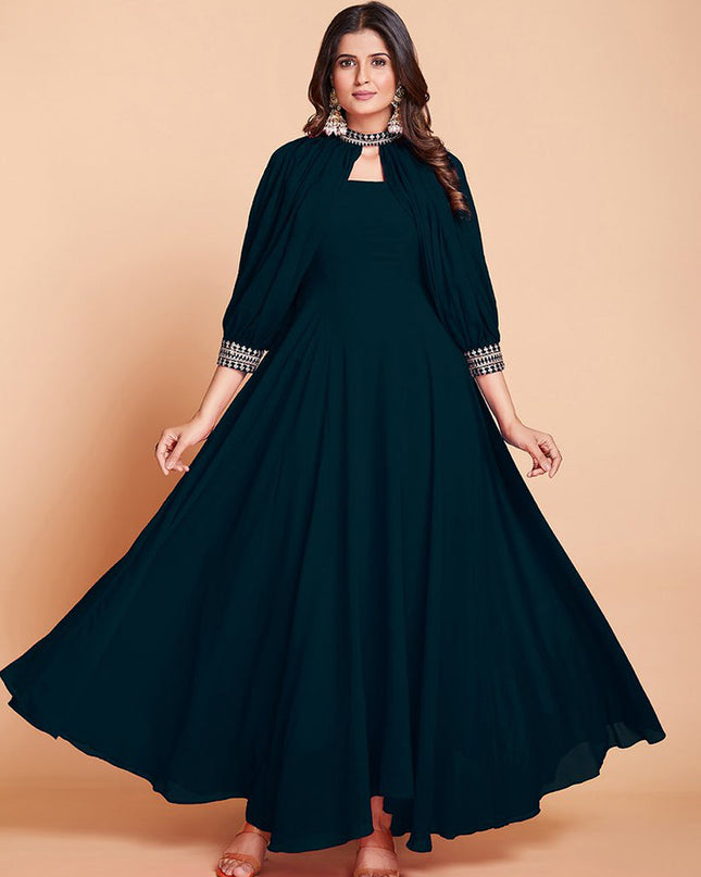 Rama Green Faux Georgette Gown