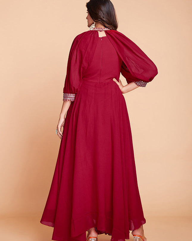 Raspberry Red Faux Georgette Gown