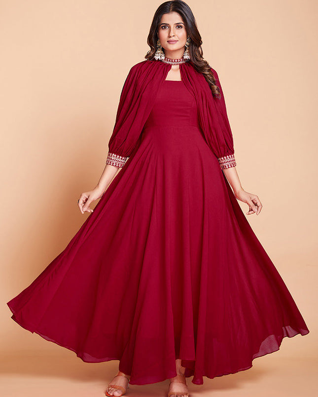 Raspberry Red Faux Georgette Gown