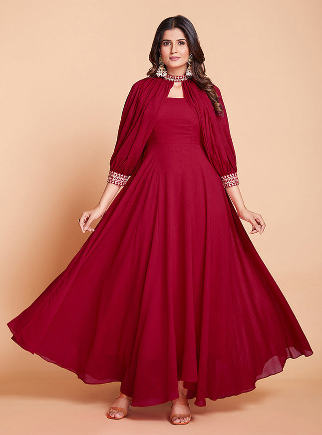 Raspberry Red Faux Georgette Gown