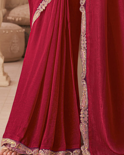 Elegant Cherry Red Georgette Party Wear Saree with Embroidered Blouse