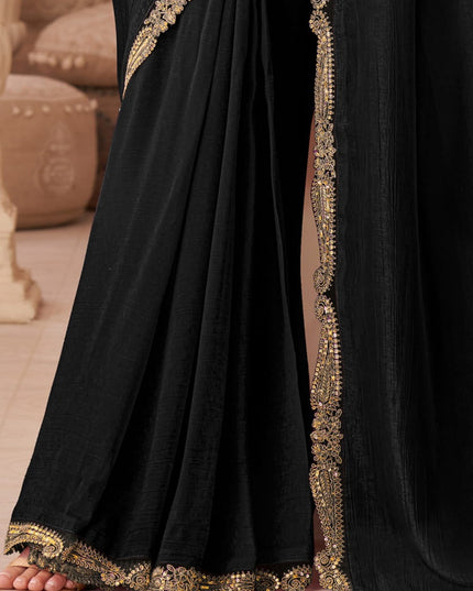Ravishing Black Georgette Party Wear Saree with Embroidered Blouse
