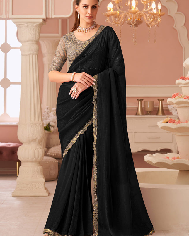 Ravishing Black Georgette Party Wear Saree with Embroidered Blouse