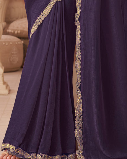 Bewitching Eggplant Georgette Party Wear Saree with Embroidered Blouse