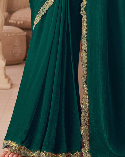 Pretty Pine Green Georgette Party Wear Saree with Embroidered Blouse