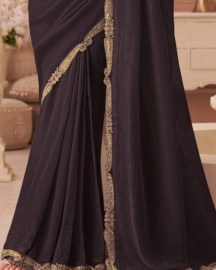 Magnetic Oak Brown Georgette Party Wear Saree with Embroidered Blouse
