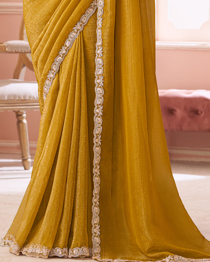 Charming Mustard Embroidered Georgette Party Wear Saree