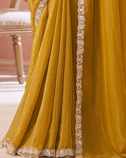 Awesome Mustard Georgette Party Wear Saree with Embroidered Blouse