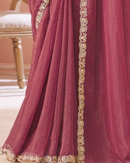 Glamorous Gajari Pink Georgette Party Wear Saree with Embroidered Blouse