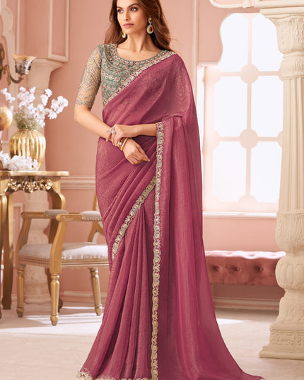 Glamorous Gajari Pink Georgette Party Wear Saree with Embroidered Blouse
