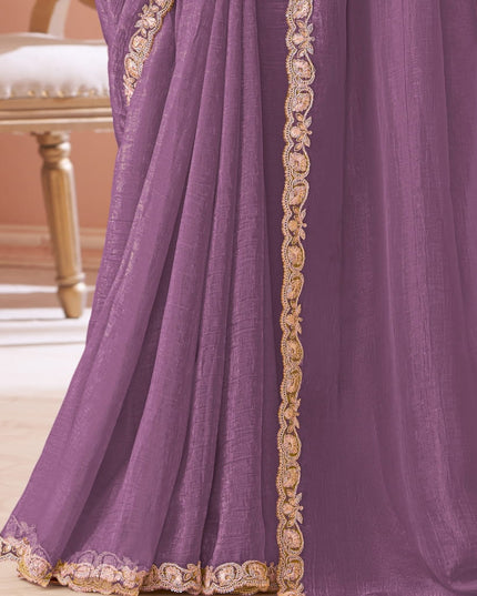 Marvelous Lavender Georgette Party Wear Saree with Embroidered Blouse